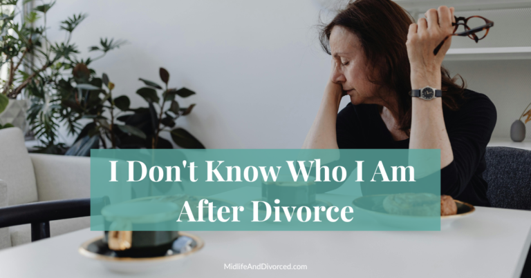 I don't know who I am after divorce: a woman alone at her kitchen table holding a cup of coffee